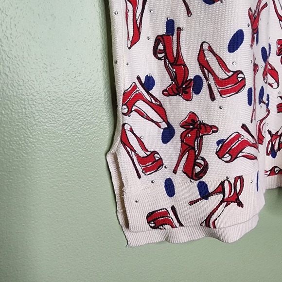 Mesh + Lace‎ Sweater XL Ivory Red Blue Studded Pullover 3/4 Sleeve Shoes Heels - Picture 4 of 7